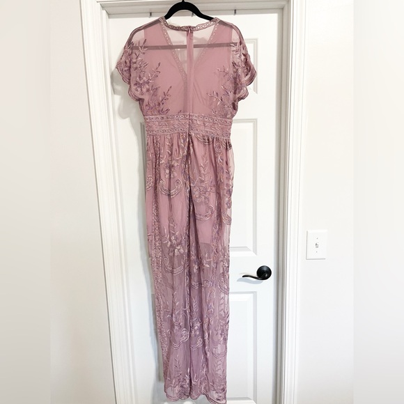 Altar’d State Maxi Dress Medium Mariska Lace Lilac Candy Deep V Neck Embroidered - Picture 2 of 4
